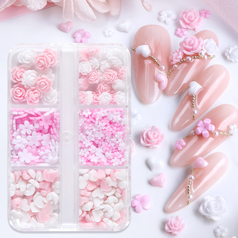 6 Patch Pink White Love Camellia Nail Art Accessories Valentine's Day Color Matching Mixed Resin Flower Armor Accessories 6 Patch Pink White Love Camellia Nail Art Accessories Valentine's Day Color Matching Mixed Resin Flower Armor Accessories