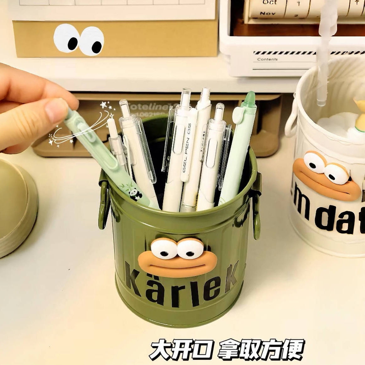 Extrañamente boca grande caja de lápiz de hierro forjado de gran capacidad de escritorio de almacenamiento de estudiantes caja de lápiz de oficina adornos lindos