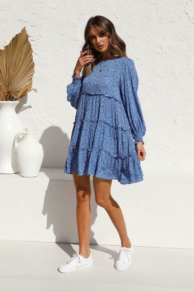 spring long-sleeved printed dress  NSAM25643