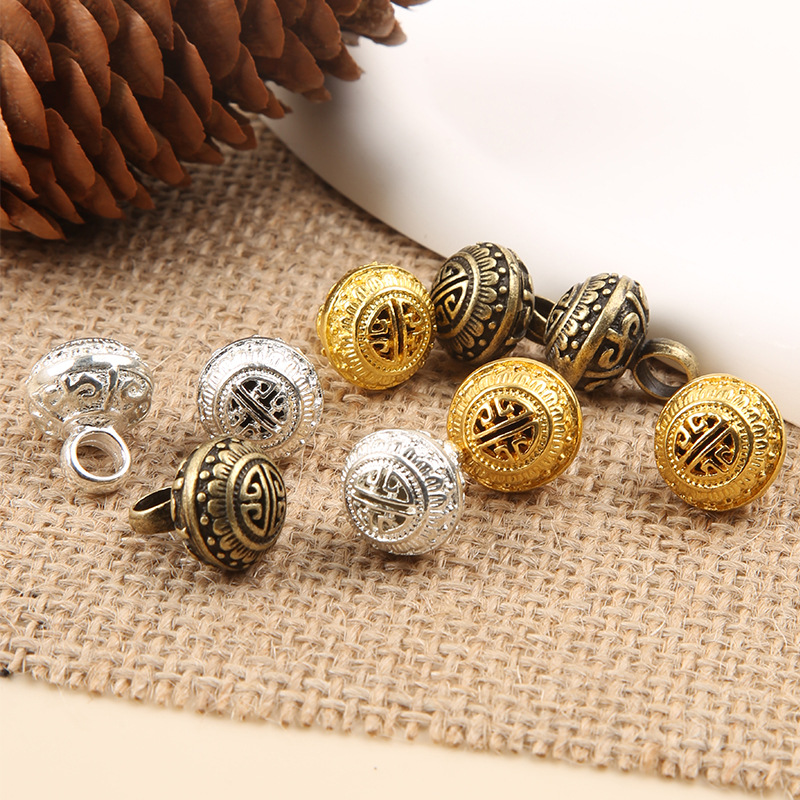 纯金属古铜色空心实心圆球复古宫廷花纹衬衫纽扣国风中式纽扣旗袍