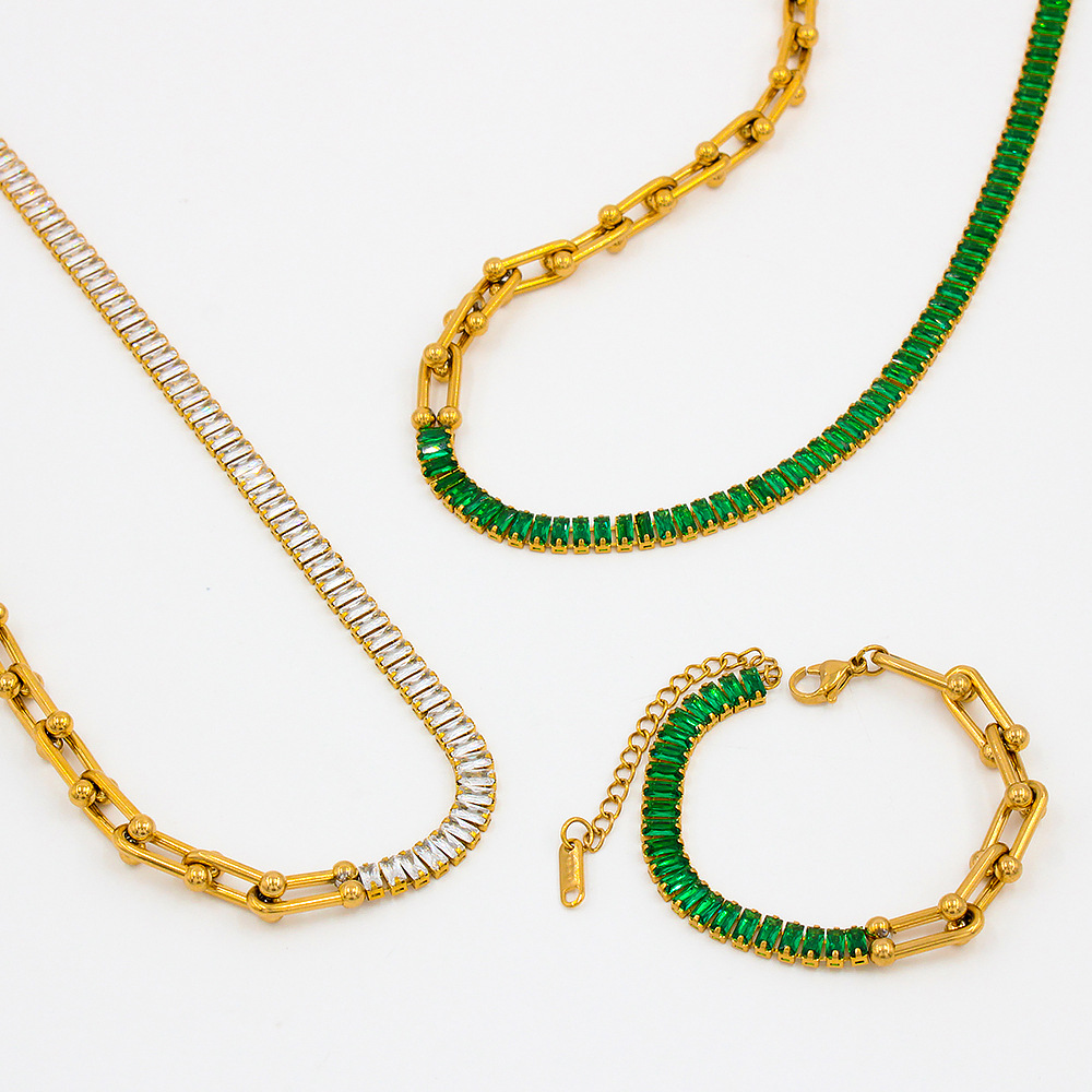 Simple Style Geometric Stainless Steel Patchwork Zircon Necklace_colorza_1