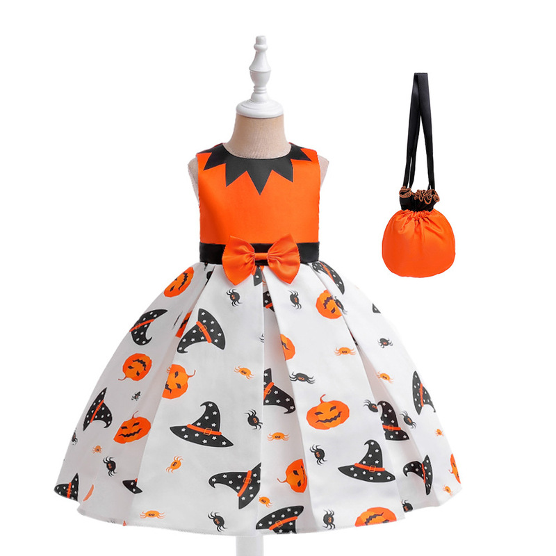 ハロウィンドレス 子供用コスプレ衣装 城の魔女プリントプリンセスドレス パーティーコスプレ衣装|undefined
