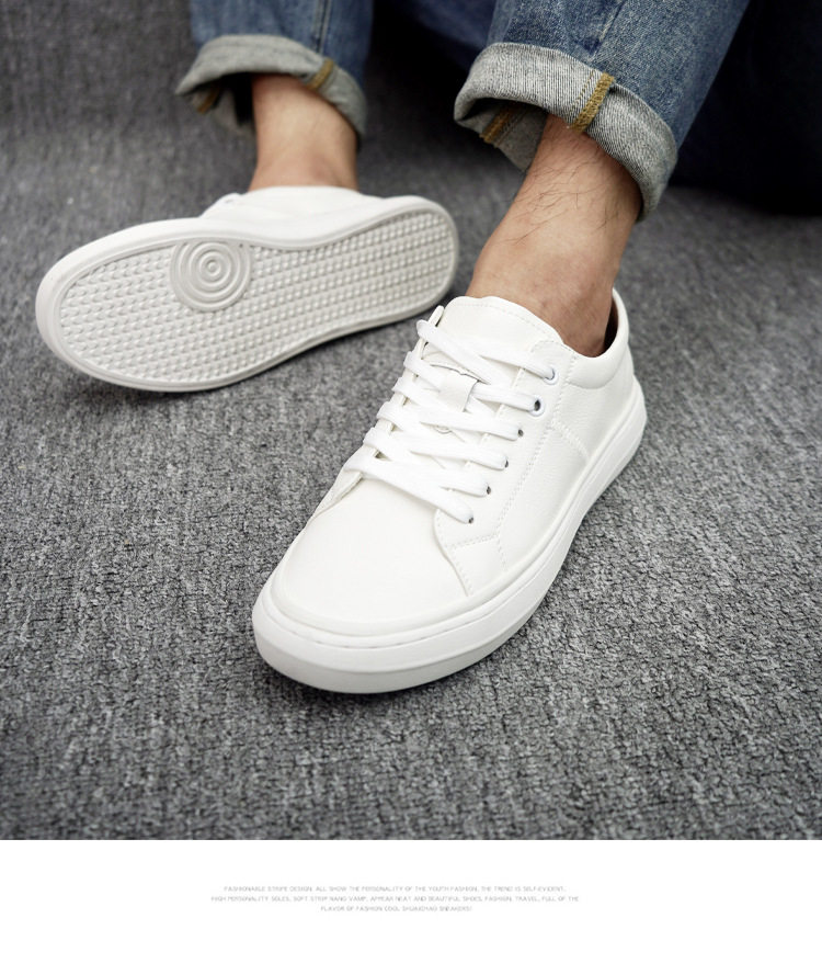 Giày sneaker nam da thật cổ thấp đế bằng, gót thấp 1-3 cm, dây buộc, phong cách thường ngày — Màu trắng 5202, Màu đen 5202 chi tiết 11