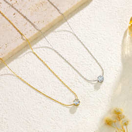 新款设计感金色高级6爪单钻项链女锁骨链小众轻奢配饰钛钢不掉色