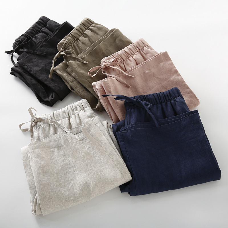 [Straight Pants] French Imported Pure Linen Literary Retro Straight Pants Spring and Summer Thin Loose Pants for Women