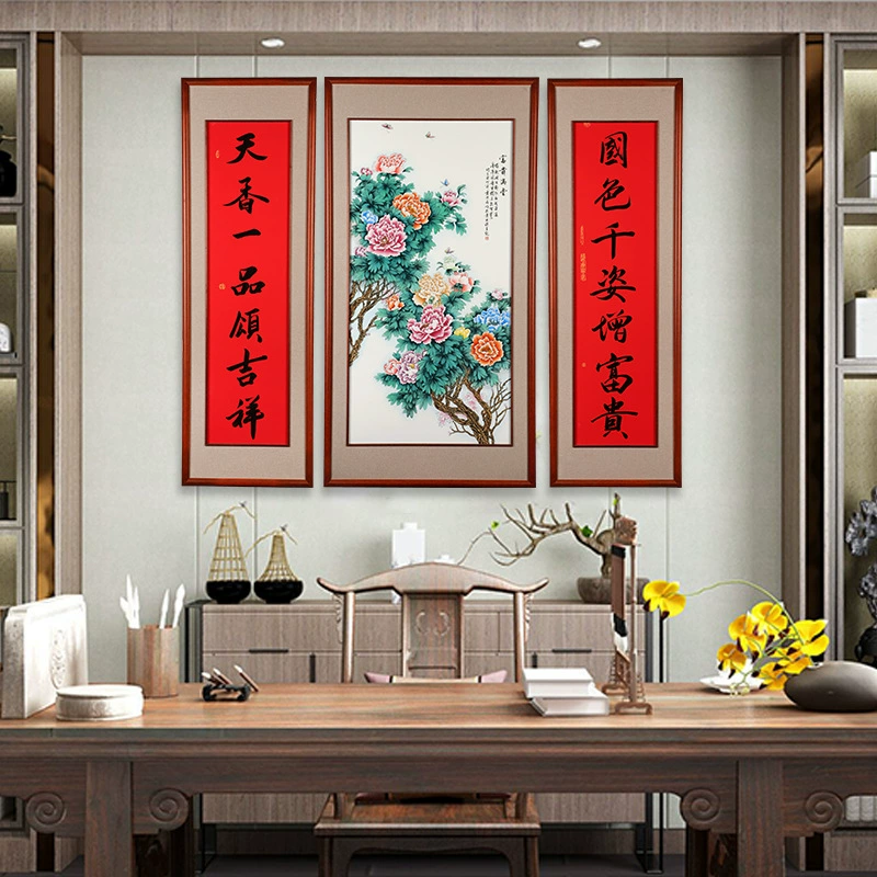 hand-painted porcelain plate paintings, calligraphy and paintings in the nave, hand-written nave paintings, rural hall hanging paintings, Jingdezhen ceramic living room decoration paintings