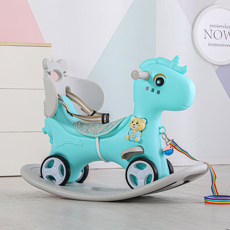 Niños mecedores caballo de Troya juguetes de cumpleaños bebé mecedores caballo de doble uso mecedores patinaje un cabello