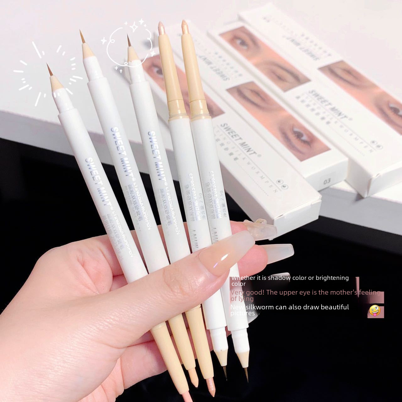 Sweet Mint Crystal Color Double-Effect Silkworm Pen, Silkworm Outline Pen, Shadow Pen, Matte Natural Eyelid down to Pen