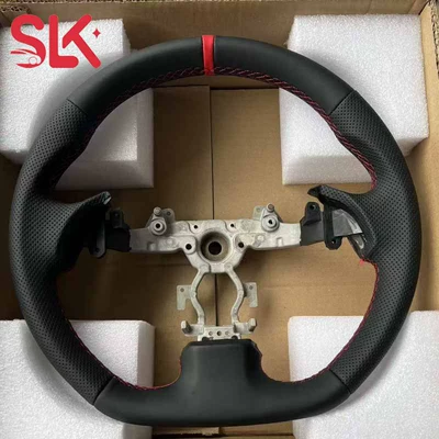 Infiniti G37 Flat-Bottomed Sports-Style D-Shaped Leather Steering Wheel Modified with Red Logo and Red Stitching
