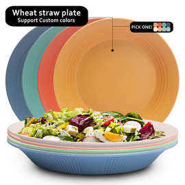 小麦秸秆盘子创意竖纹圆形餐盘西餐餐厅沙拉意面盘家用牛排草帽盘