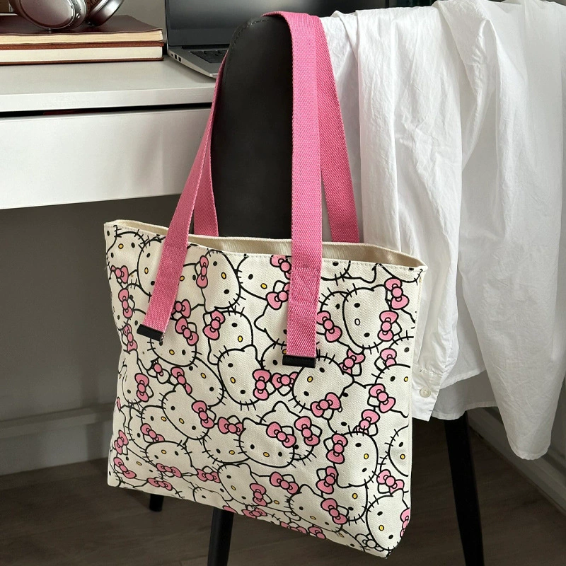 Холщовая сумка для студентов колледжа, дизайн hellokitty, на одно плечо, утренняя, восьмикомпьютерная, розовая, женская, большой вместимости