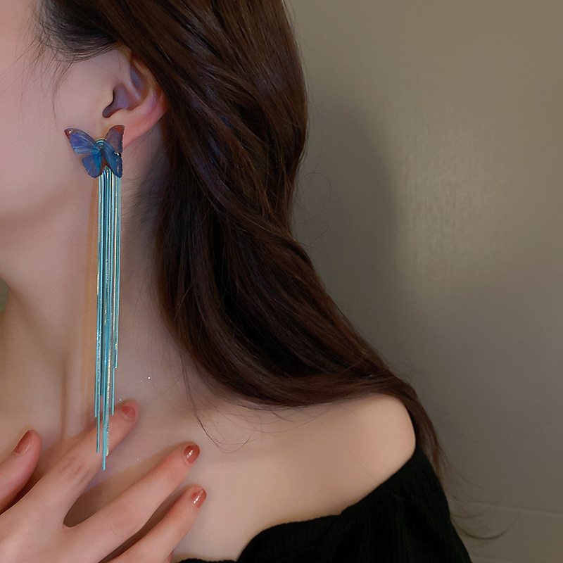 Aguja de plata, estilo de vacaciones azul, pendientes de lazo de flores suaves, pendientes de moda fresca, pendientes de ambiente dulce