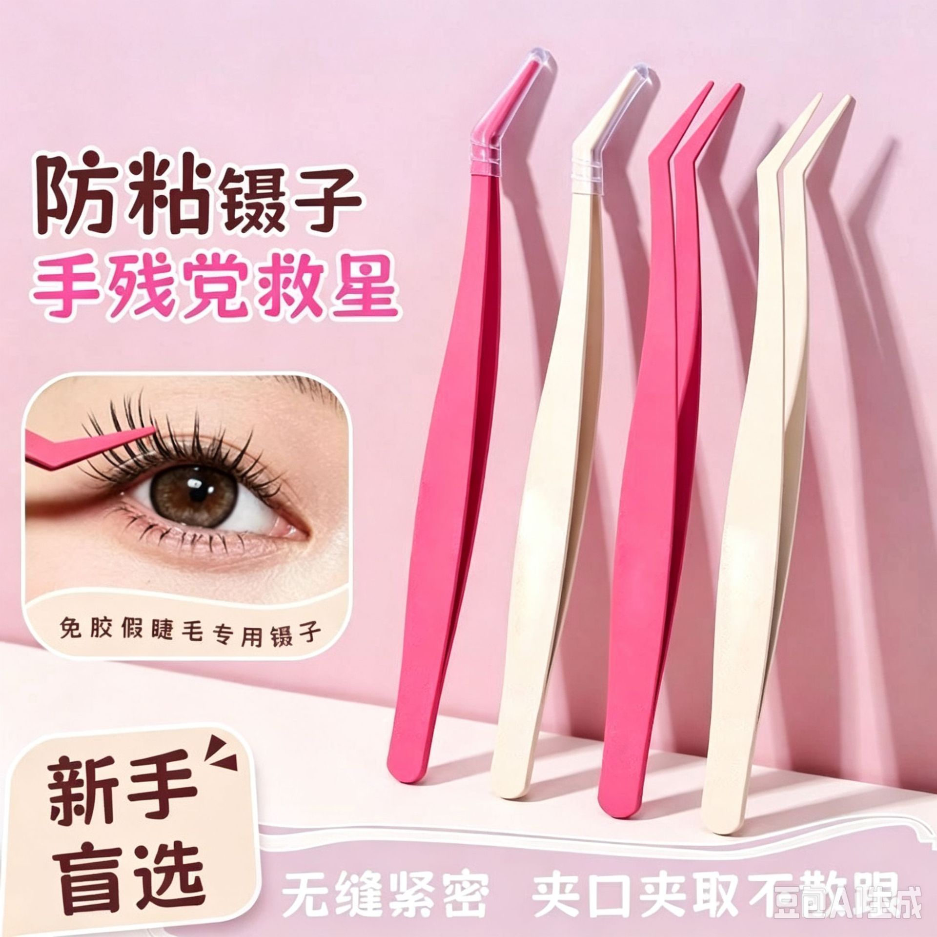 Non-stick eyelash tweezers, gold feather clip, high-precision coated stainless steel, beauty tool for eyelash application, manicure, and eyebrow shaping