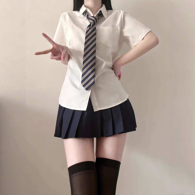 学院风jk衬衫女夏季基础款日系学生百搭毕业校服班服白色短袖衬衣|undefined