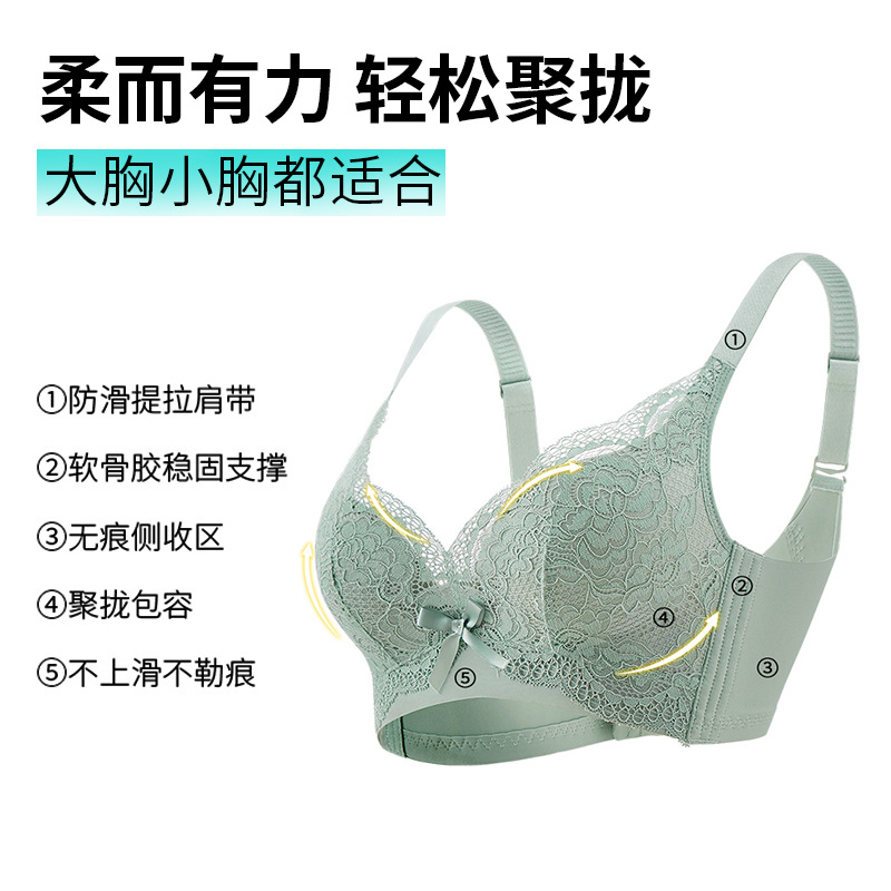 大胸聚拢防下垂调整型内衣女小胸显大收副乳柔软舒适无钢圈文胸罩