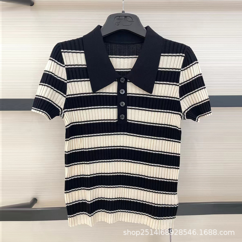 New 2024 Summer Slim Fit Striped Short-Sleeve T-Shirt, Tencel Collared Polo Shirt, Dropshipping Available