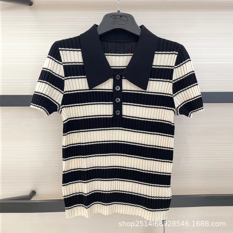 Brother's new 2024 summer slim striped short sleeve T-shirt Tencel lapel polo shirt T-shirt a generation of hair