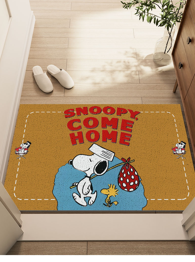 Cartoon Snoopy Silk Loop Floor Mat, Dust-Removing Easy-Care Doormat, Wear-Resistant Non-Slip Mat for Entrance and Doorway
