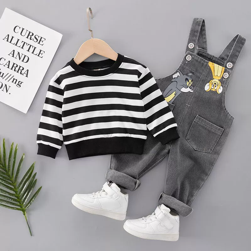 Детская одежда для мальчиков весна-осень, новый джинсовый комбинезон, костюм для малышей, весенне-осенняя нижняя рубашка, костюм для мальчика