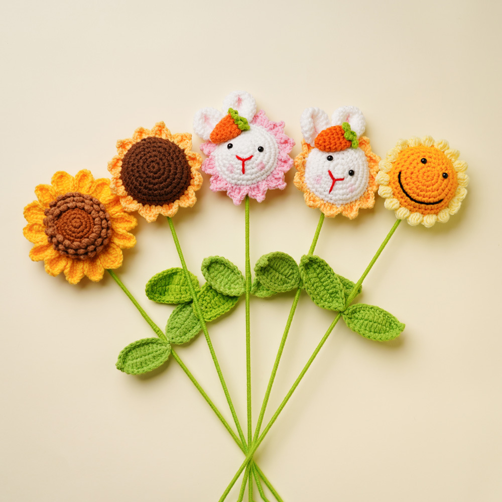 成品向日葵手工编织仿真花玫瑰花教师节儿童节情人节礼物花束批发