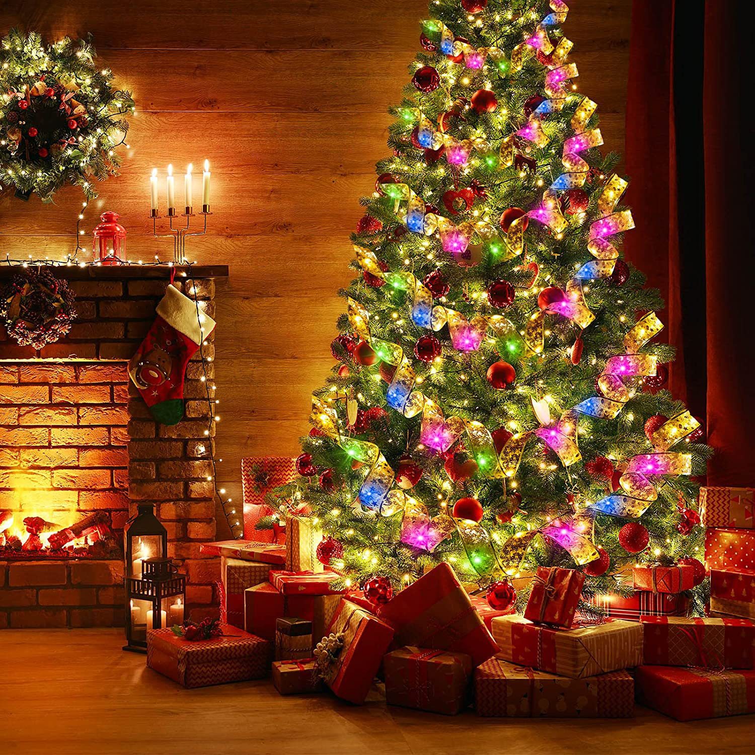 LED Christmas Tree Decorative Lights Ribbon String Double Layer Hot Foil Ribbon Copper Wire Festive Atmosphere Lights_voghion.com
