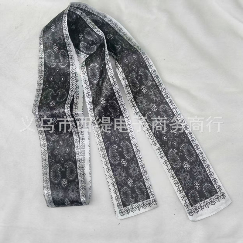 长条法式双面腰果花印花丝巾系脖围巾百搭气质多功能飘带衬衫领巾|undefined