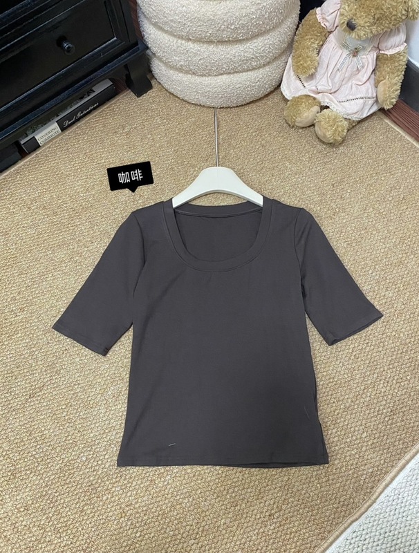 基础款简约纯色正肩中袖T恤女秋季百搭修身显瘦休闲上衣|undefined