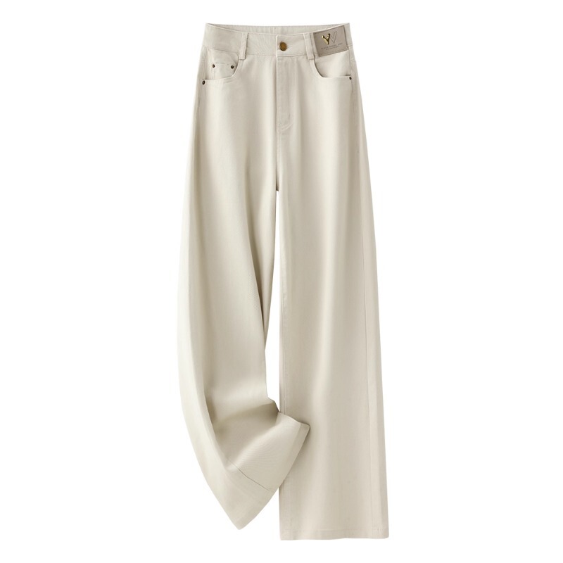 Off-White Soft Denim Wide-Leg Pants for Women, Summer 2026 New Versatile Casual Loose Slim-Fit Straight Pants