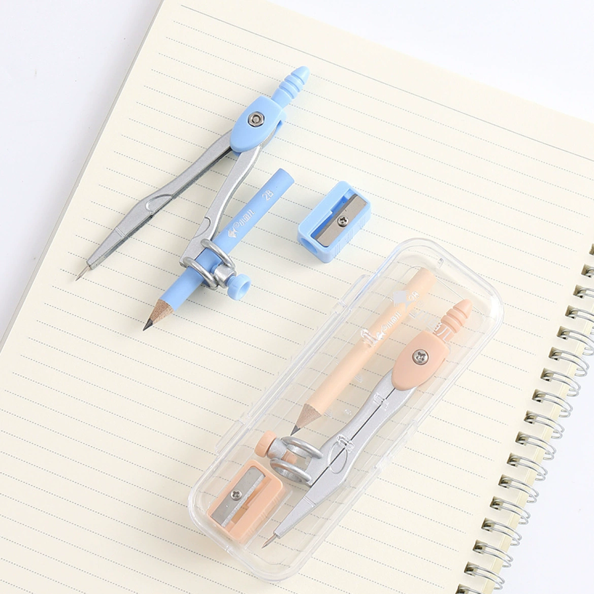 Little Fish 2335 cartoon 2B clip pencil compass 3 piece set for students' special drawing test ruler set wholesale