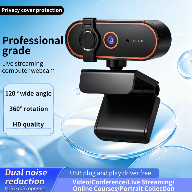 Cross-Border High-Definition Computer Camera with Dual Noise Reduction and Privacy Cover, USB Camera, Live Streaming Camera, Conference Camera