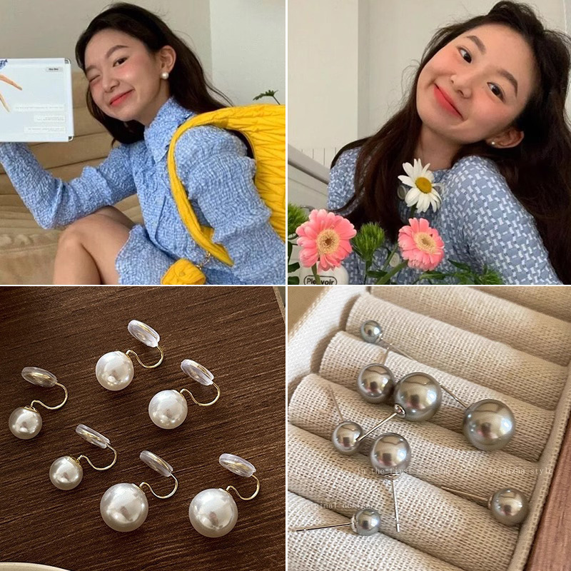 진주 이어클립 귀걸이 프렌치 레트로 고광택 고급 여성용 무귀걸이 모기향형 귀걸이 라이트 럭셔리 작은 전구형 귀걸이