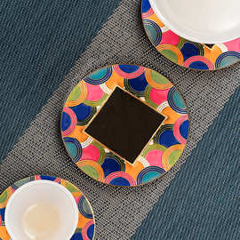 批发珐琅彩茶垫配件七彩茶杯托锌合金茶道圆形杯碟祥云纹杯垫防烫