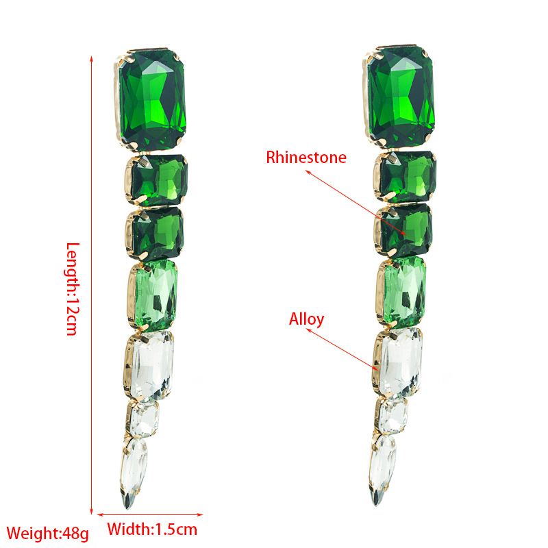 European And American Exaggerated Geometric Long Alloy Inlaid Super Flash Rhinestone Temperament Earrings display picture 1