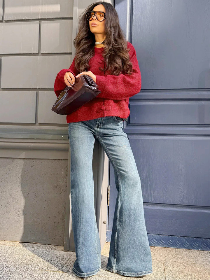 Áo cardigan len dài tay cổ tròn màu trơn cài khuy, form rộng — Màu tím, Xanh nhạt, Xanh quân đội, Xanh rêu đậm chi tiết 12