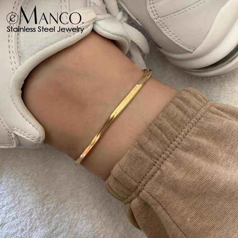 eManco cross-border men's and women's anklet gold-plated flat snake chain anklet stainless steel foot chain 14K gold titanium steel anklet wholesale eManco cross-border men's and women's anklet gold-plated flat snake chain anklet stainless steel foot chain 14K gold titanium steel anklet wholesale