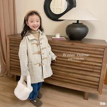 款翻领夹女童冬款外套牛角棉外套燕麦儿童扣色中长气质清仓大衣