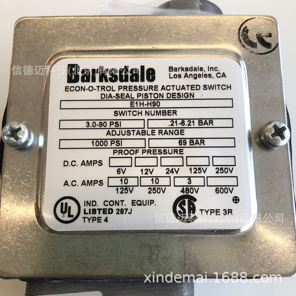 Barksdale机械压力开关型号E1H-H90