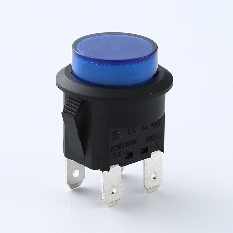 20mm安装孔塑胶按钮开关三脚四脚带灯自锁复位红绿蓝灯灰色按钮UL