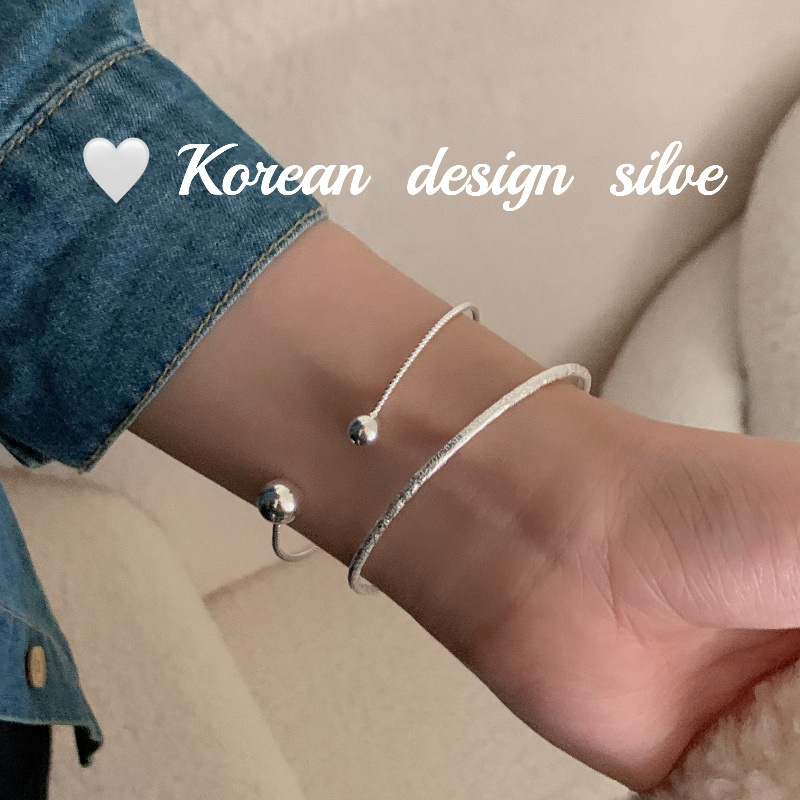 韓國東大門設計銀飾品 S925純銀簡約肌里感手鐲女疊戴高級小眾ins