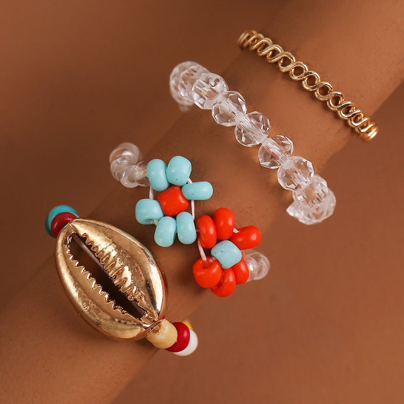 Crystal Hand-woven Color Rice Beads Shell Ring Set Wholesale Jewelry Nihaojewelry display picture 3