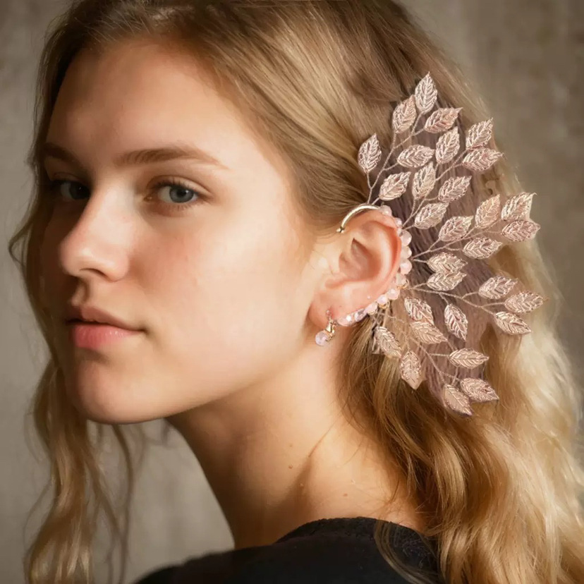 European and American Retro Design Ear Cuffs, Foreign Trade Hot-Selling Crystal Leaf Fashion Photo Earrings, Performance Catwalk Accessories