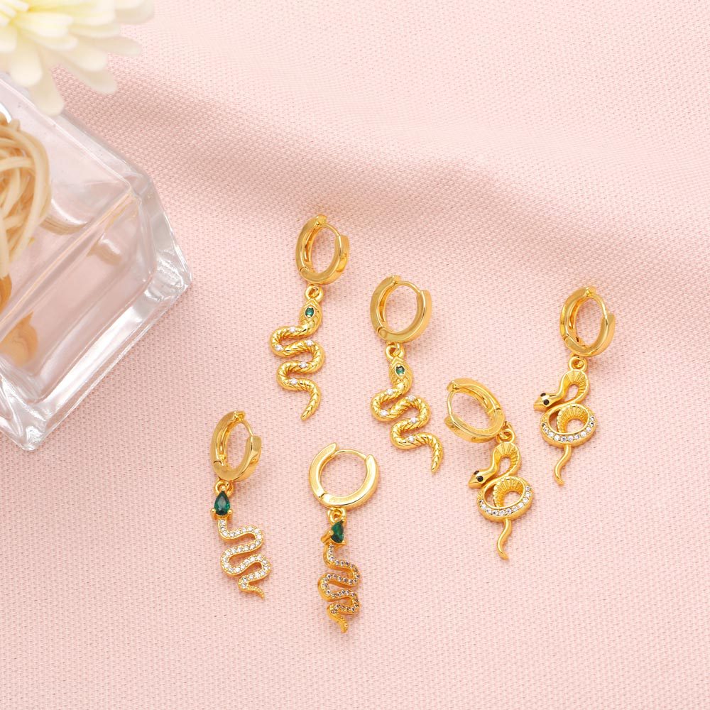 Fashion Retro Diamond-encrusted Zircon Snake-shaped Copper Drop Earrings display picture 3