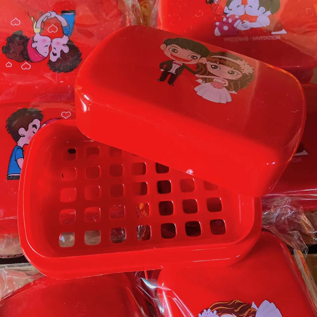 Directo de fábrica Caja de jabón feliz rojo caja de jabón de plástico con tapa suministros de baño de cocina boda caja de jabón