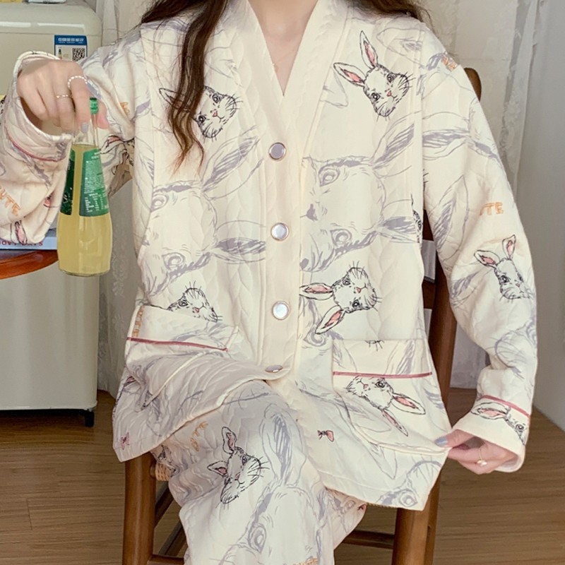 妊婦パジャマ秋冬厚手産後授乳期空気綿月子服春秋ゆったり授乳産婦ホームウェア|undefined