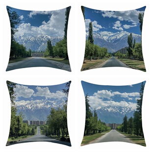 Cross-Border Temu New Style Blue Wilderness Blue Sky Linen Printed Pillowcase Jit Animal Decoration Dropshipping