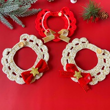 猫咪圣诞节毛线围脖领结铃铛项圈宠物狗狗新年红色围巾中小型脖圈