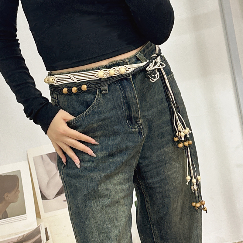 Classic retro universal woven ethnic belt with tassels