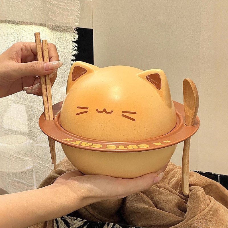 创意卡通烤面包小猫系列泡面碗系列面包杯碟餐具套装家用送礼|undefined