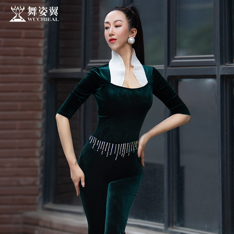 Dancing wing 2023 new training catwalk practice clothes dance velvet long sleeve suit XT793