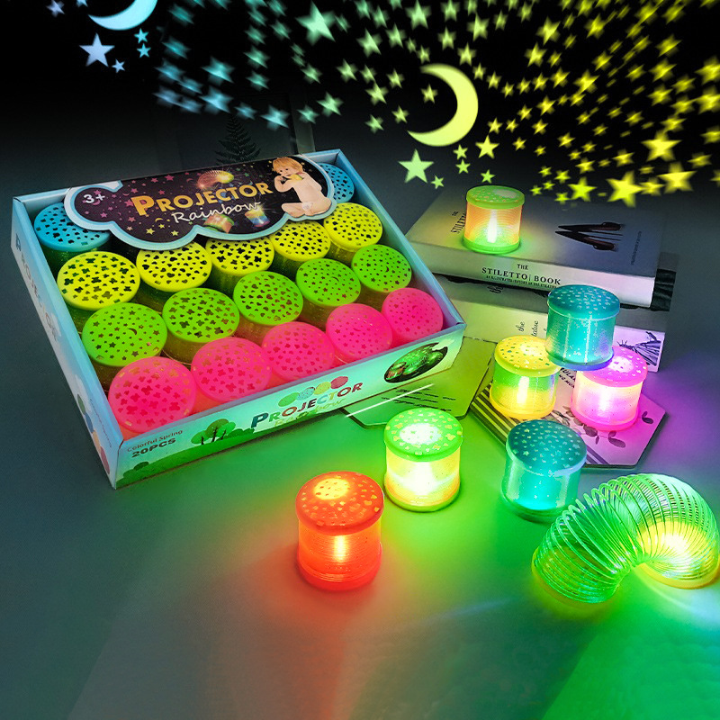Tiktok misma proyección de dibujos animados Arco Iris anillo puesto juguetes luminosos al por mayor niños primavera anillo flash Jenga